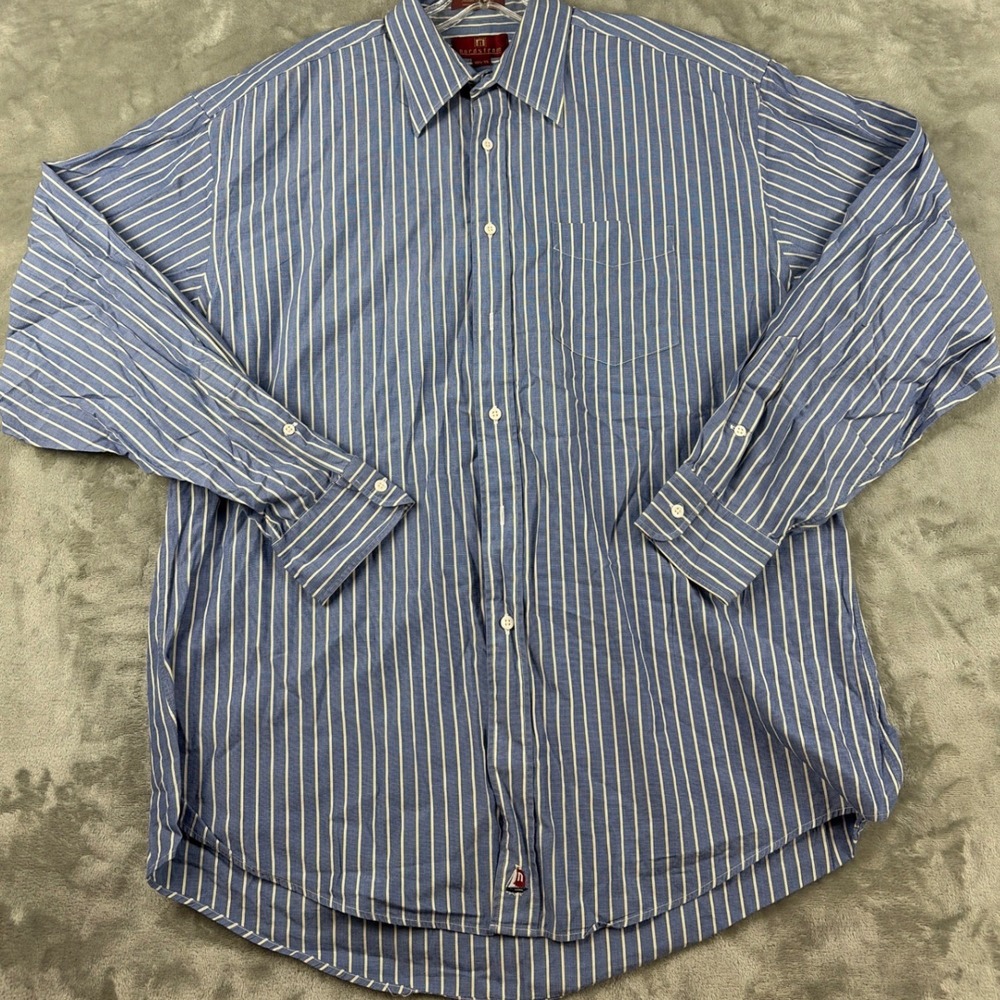 Nordstrom Mens Blue White Striped Italian Broadcloth Button Down Shirt 16.5-35